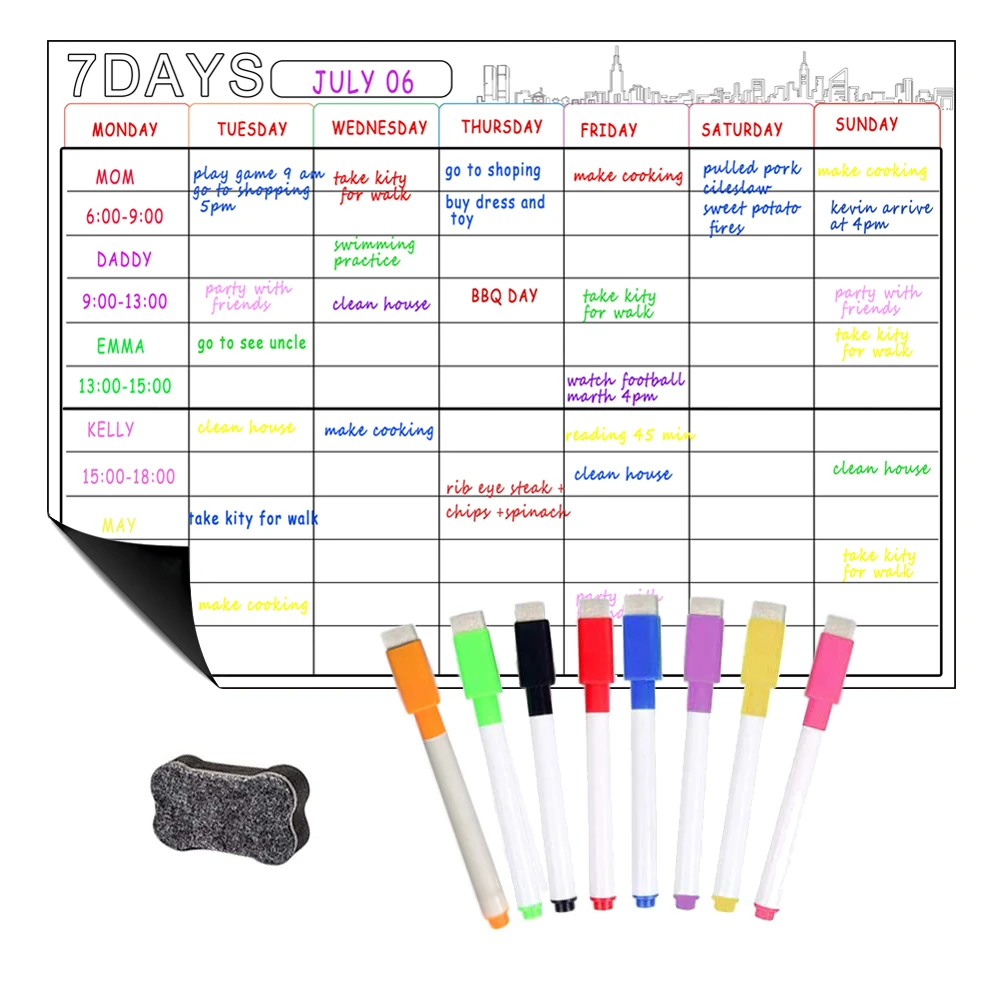 17x12 Refrigerator Magnetic Dry Erase White Board Home & Office Planner 4 Marker 