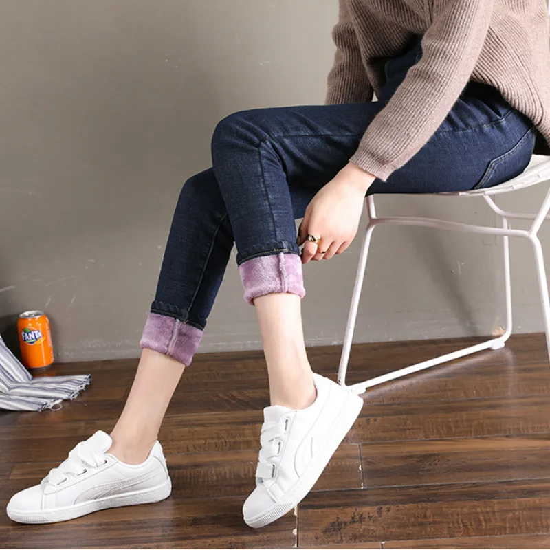 Beste Winter Warm Jeans Voor Vrouwen Elastische Hoge Taille Denim broek 2019 Vrouwelijke Broek Verdikte zwarte vrouwen Jeans vrouw Plus size
