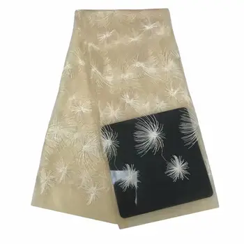 

African Lace Fabric 5 yards High Quality Guipure Lace Tulle French Embroidered Mesh Lace Fabric Gold White for African Wedding