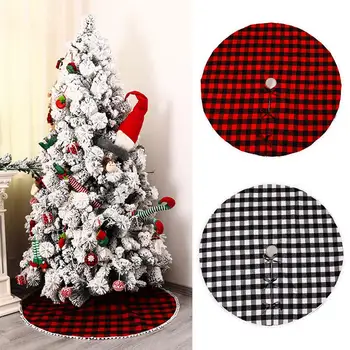 

Christmas Tree Skirts Plush Red/black Lattice Christmas Tree Mat Faux Fur 2-layer Mat For New Year Decorations Festive Party