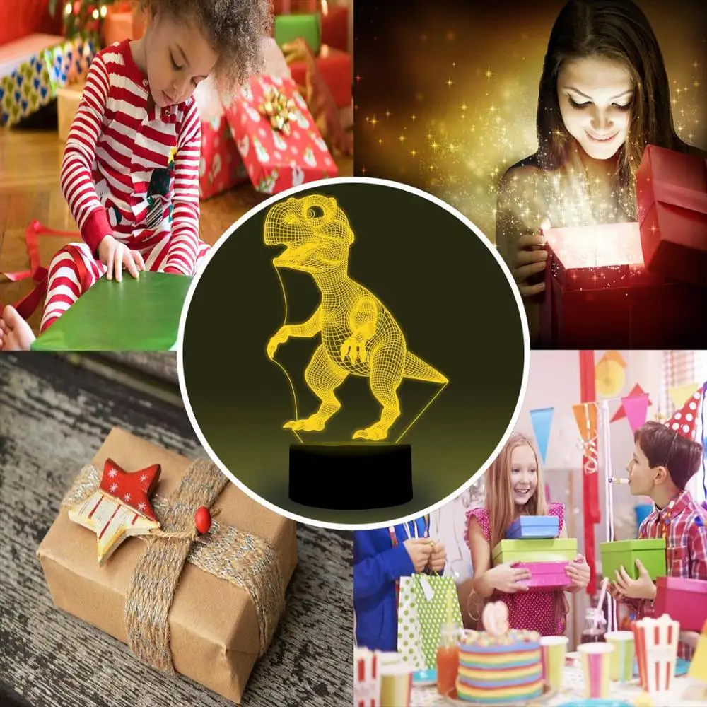 NiteApps Carton Dinosaur 3D RGB LED Night Light Desk Table Illusion Lamp Holiday Birthday Gift APP/Touch Control