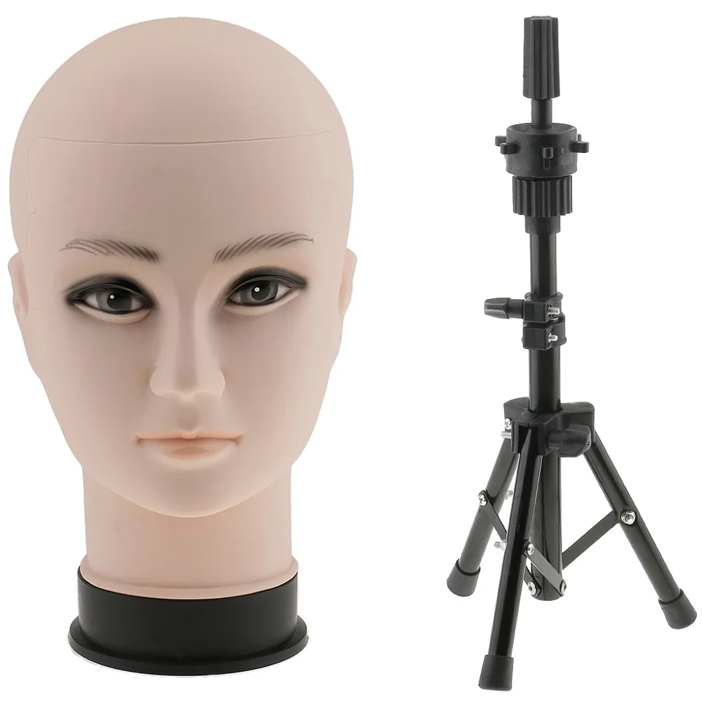 Plastic Mannequin Model Head Wig Making Hat Caps Display Head with Professional Black Adjustable Tripod Stand 22`` Set