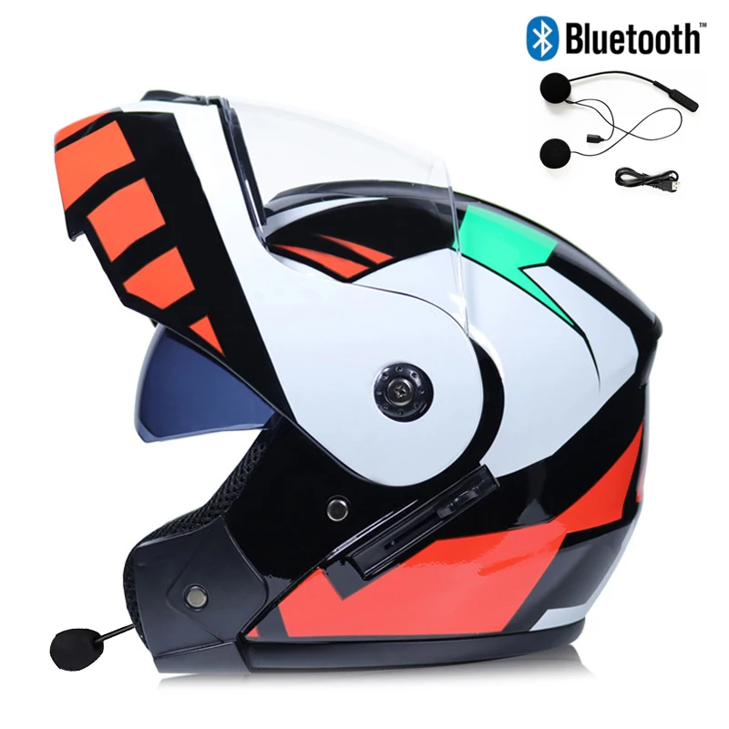 Шлем мотоциклетный Bluetooth шлем флип-ап Motocicleta каск BT КАСКО мото двойные Козырьки мотоциклетный шлем Capacete DOT - Цвет: d1