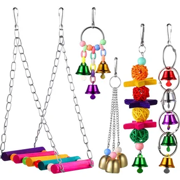 

5PCS/Set Combination Parrot Toy Bird Articles Parrot Bite Toy Bird Cage Swing Hammock Toys Parrot Funny Standing Training Toys