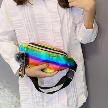

Laser Belt Bag Ladies Waist Bag Colorful Gradient Women Chestbag PU Leather Chest Pack Shoulder Bag