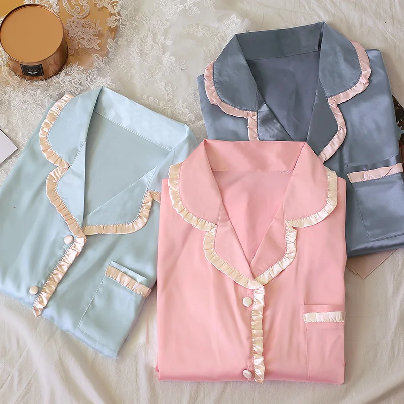 

Silka Surplus Pajamas Satin Silk Solid Sweet Women Sleepwear Set Pyjamas for Women's Set Mujer Pijama Nightwear Lounge Wear