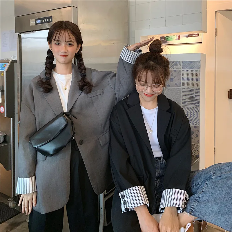 

Photo Shoot 2019 New Style Fashion Solid Color Textured Loose-Fit Slimming by Age Long Sleeve Casual Online Celebrity Suit Jacke