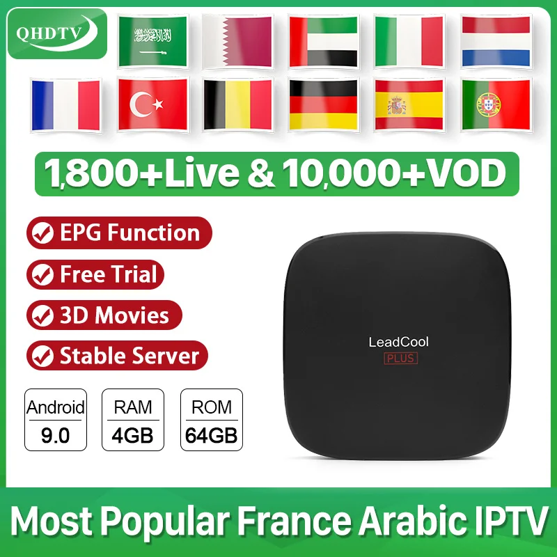 

Leadcool Plus French Arabic IPTV Subscription 4g ddr3 64gb emmc Android IPTV Box BT 4.0 Dual-band WIFI IPTV Germany Belgium Code