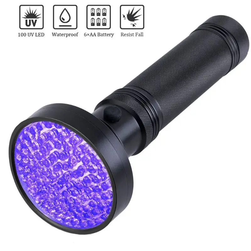 

Easy Carry UV Ultra Super Bright 100 LED Flashlight Detection Outdoor Torch Lamp Light Ultraviolet Detector Flashlight