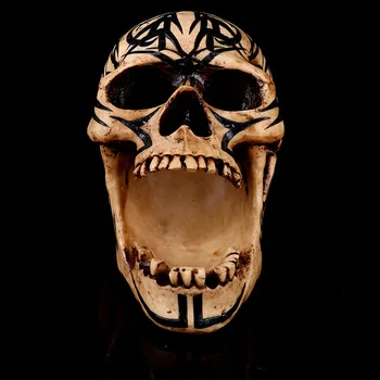 

HeyMamba Resin Tattoo Totem Skull Statue Sculpture Home Decor Art Skull Model Crafts Halloween Decoration Figurines