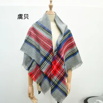 

Faux cashmere shawl high quality classic gray plaid square scarf cape tassels chic fashion casual pashmina scarves for women