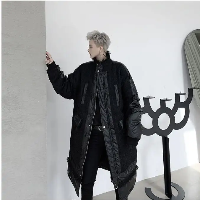 M-XL! Зимняя одежда индивидуального материала сшитая мужская длинная куртка свободного покроя с воротником из хлопка молодежное толстое хлопковое пальто
