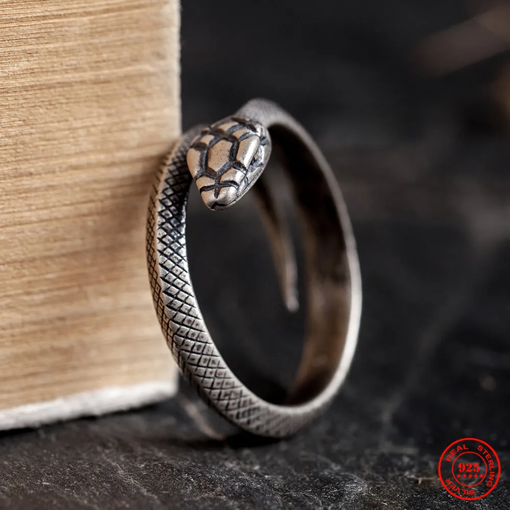 Men's 925 Sterling Silver Snake Ring Punk Gothic Band Retro Bands Womens Jewelry 