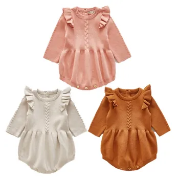 

Baby Romper Newborn Infant Baby Girls Warm Clothes Long Sleeves Winter Ruffles Romper Wool Casual Playsuit Clothing