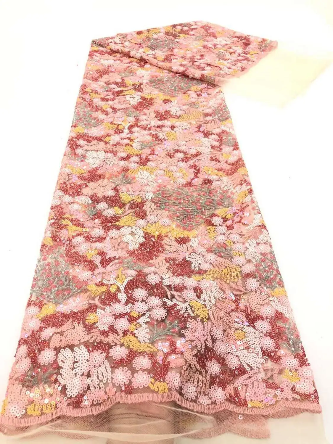 

New sequined fabric French mesh tulle sequins embroidery lace Nigerian fabric lace for evening dress wedding dress fabric