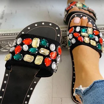 

Women Slippers Crystal Summer Ladies Sildes Transparent Flat Sandals Casual Shoes Woman Gemstone Leisure Shoes Female 2020 New