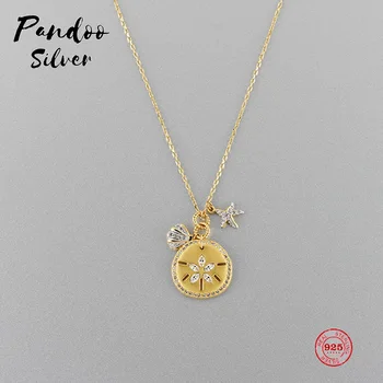 

Fashion Charm Pure 925 Silver Original 1:1 Copy, Yellow Round Star Pattern Pendant Wild Necklace Female Luxury Jewelry Gifts