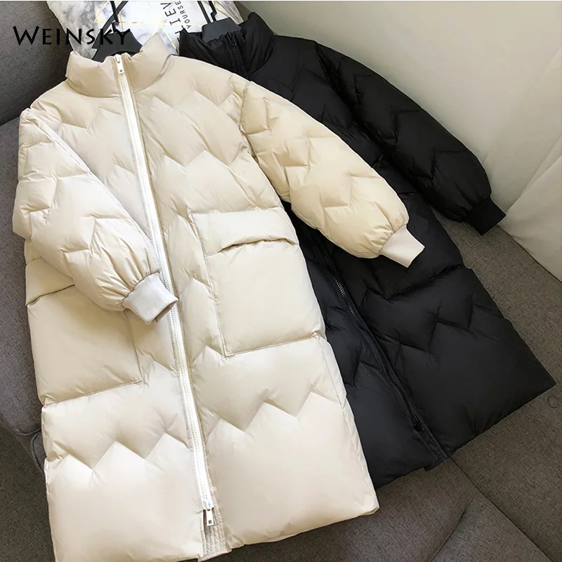 Winter New Women Long Thick Down Jackets White