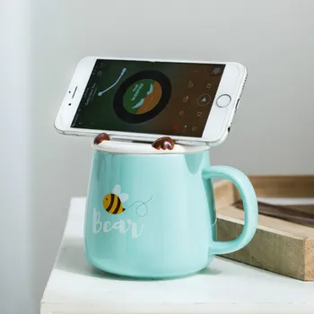 

Cute Coffee Mug Spoon Cover Animal Breakfast Kawaii Mug Anime Porcelain Insulated Chopeira Portatil Kitchen Dining Bar XX60CM