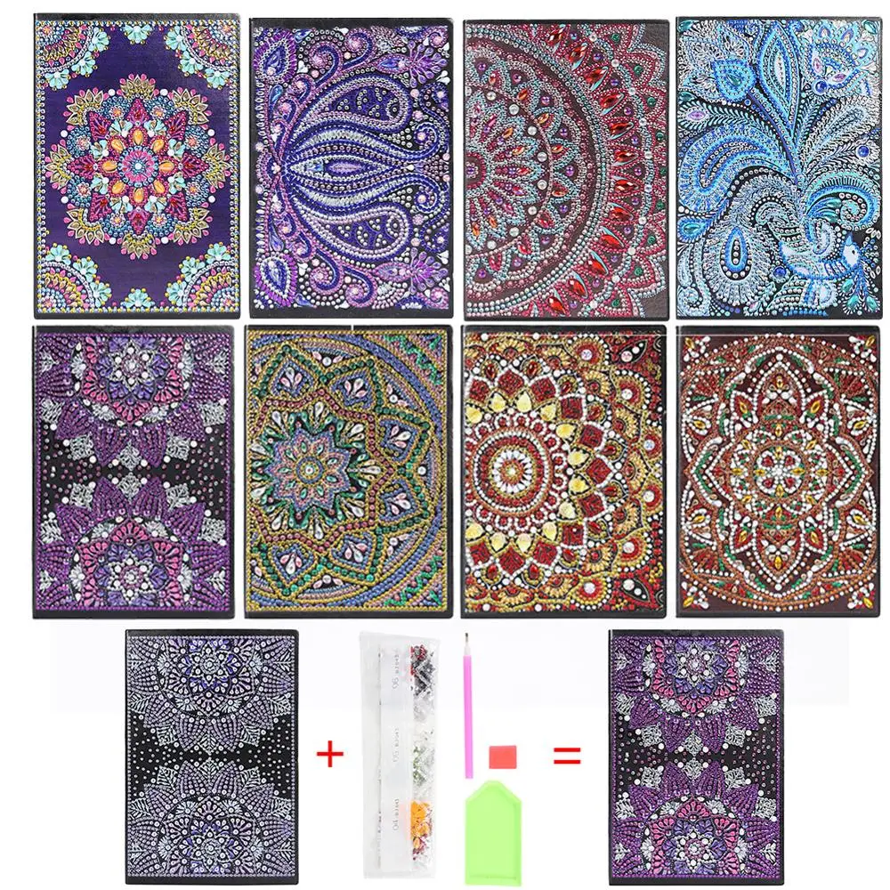 

DIY Mandala Special Shaped Diamond Painting Notebook 50 Pages A5 Sketchbook Notebook Diamond Embroidery Cross Stitch Diary Book
