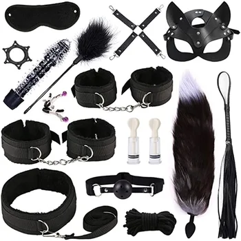 Sex Games Whip Gag Nipple Clamps Sex Toys For Couples Exotic Accessories Sexy Leather BDSM Kits Plush Sex Bondage Set Handcuffs 4
