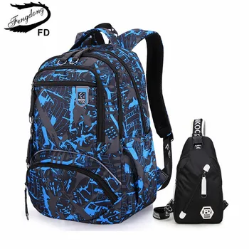 

Fengdong 2pcs/set men travel backpack kids school bag for boy notebook computer backpack laptop bag 15.6 sling chest bag gift