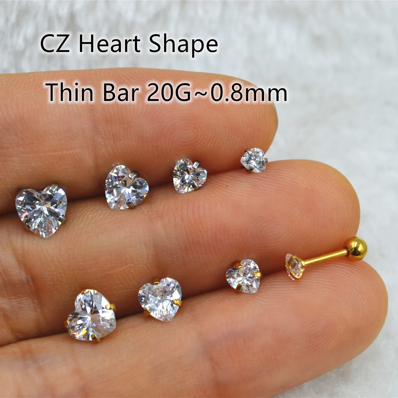 

50pcs Body Jewelry Piercing - Surgical Steel Thin Bar 20G~0.8mm Heart CZ Gem Earring Ear Helix Bar Cartilage Tragus Diath Studs