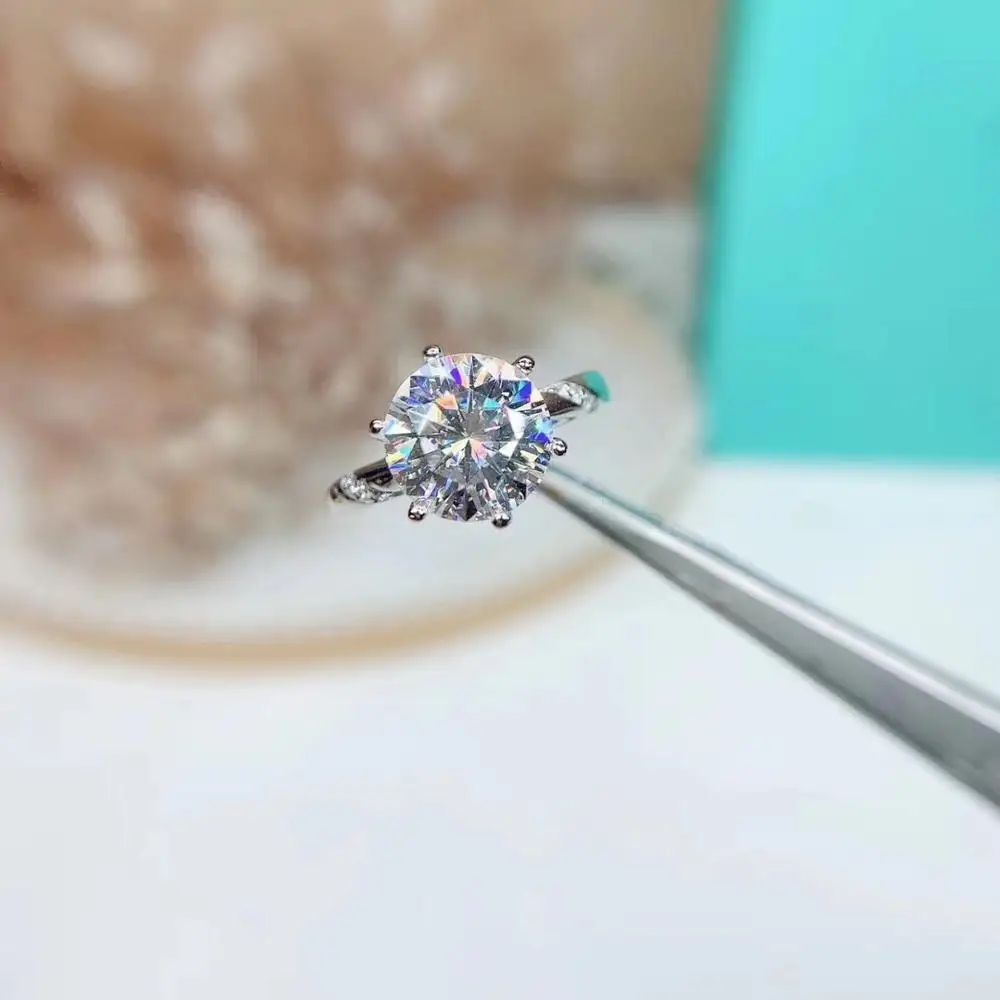 

Poetry Of Jew Store Round Silver Moissanite Ring 1ct D VVS Luxury Moissanite Weding Ring for Women