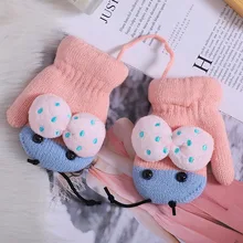 Новинка года; милые шерстяные детские варежки с героями мультфильмов вязаные детские перчатки Зимние варежки на веревке варежки для малышей