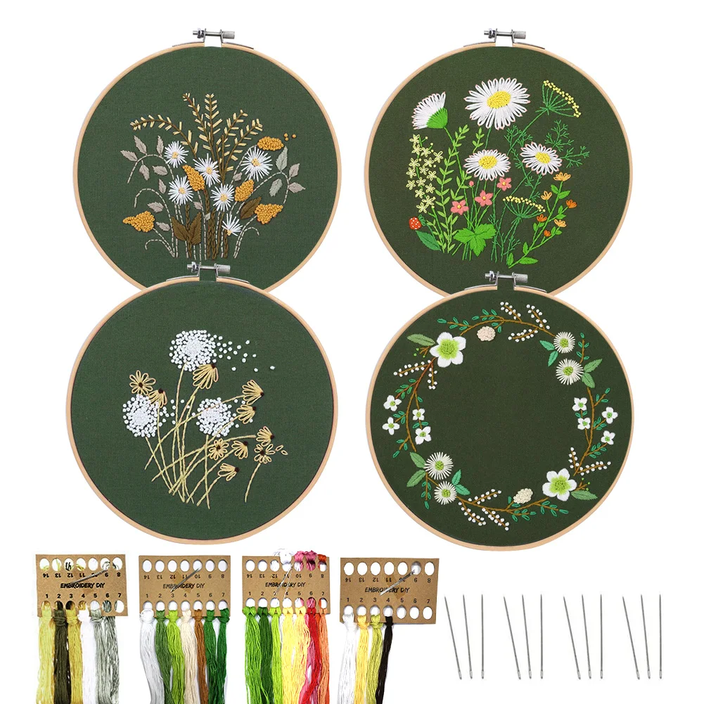 

Handwork Needlework Plants Cross Stitch Embroidery Flowers DIY Starter Kit Ribbon Painting Pattern Threads Tools Home Decoration