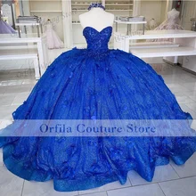 

Royal Blue Queen Quinceanera Dresses 2021 Lace Beads Princess Party Sweet 16 Ball Gown Vestidos De 15 Años Detachable Sleeves