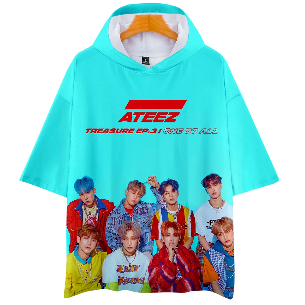 3D ATEEZ print K-pops Hooded tshirt Men Women Short Sleeves sweather Hot Sale  Hoodie t shirt fashion style Hoodies t-shirt Tops