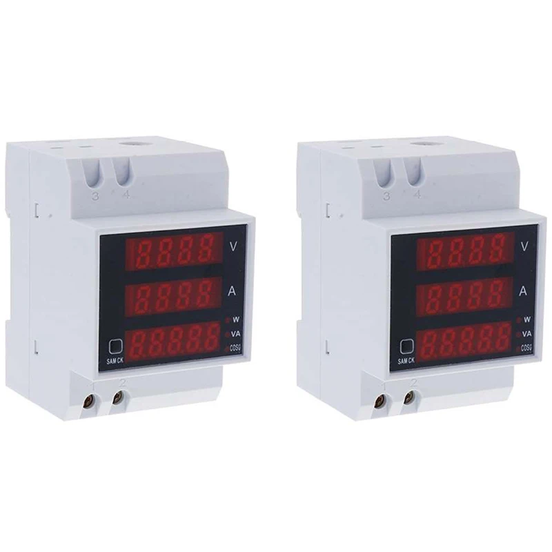 

Digital Energy Meter Din Rail LED Active Power Factor Multi-Functional Power Met Power Meter(2Pcs)