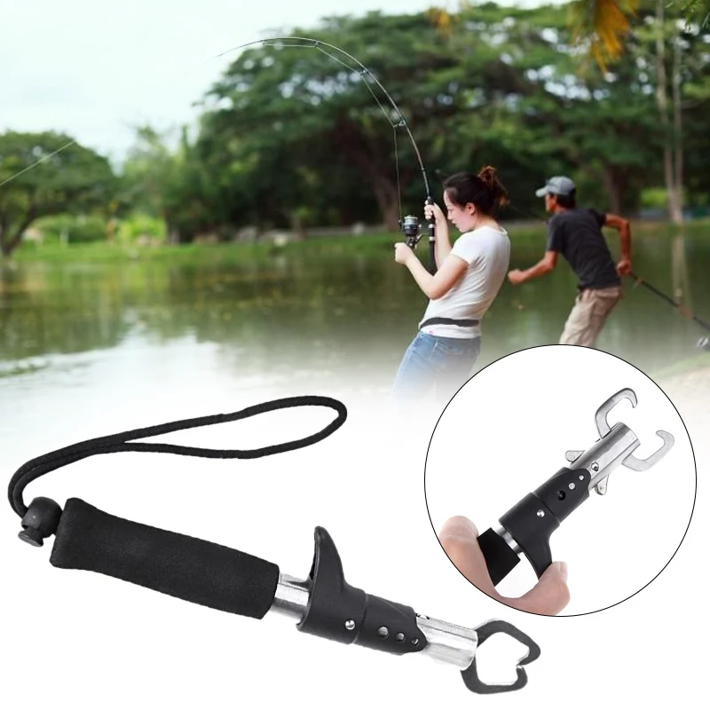 Fishing Gripper Stainless Steel Fish Lip Grip Handle Grab Grabber Tackle Gear