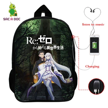 

Mochila School Bags Re Zero Kara Hajimeru Isekai Seikatsu Backpack Children USB Charge Laptop Back Pack Men Women Travel Bagpack