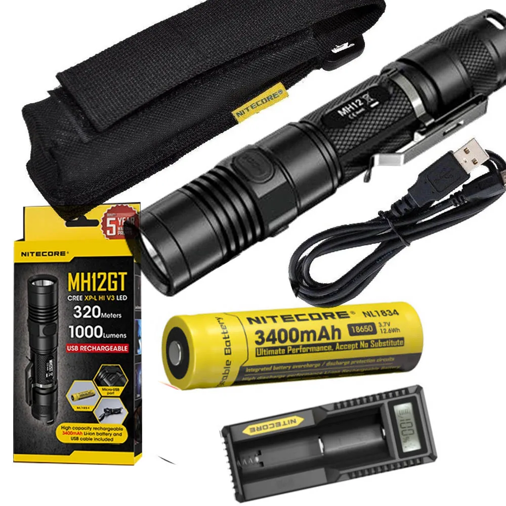 NITECORE MH12GT 1000 люмен светодиодный 18650 3400 мАч аккумулятор USB Перезаряжаемый Фонарик поисково-спасательный портативный фонарь