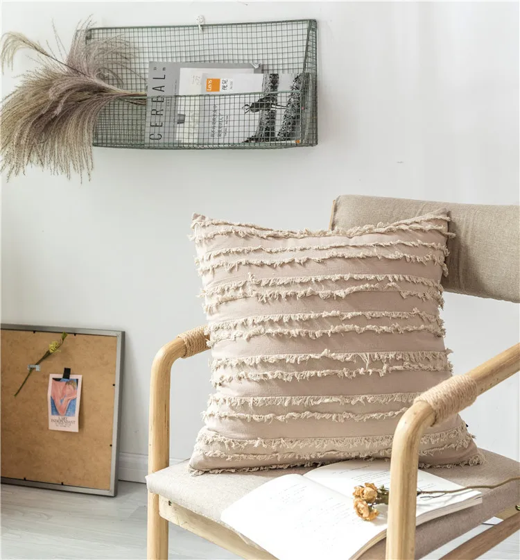 beige ZENGIA Белый Потертый чехол для подушки в цветочек Подушка с кисточкой чехол желтого цвета слоновой кости, серая хлопковая наволочка 45x45 см для домашнего украшения - Цвет: beige