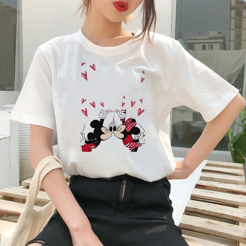 Women's Clothing Summer 2022 Mickey Minnie Mouse Disney Short Sleeve T-shirts for Girls Funny Fashion Streetwear Woman Shirt
