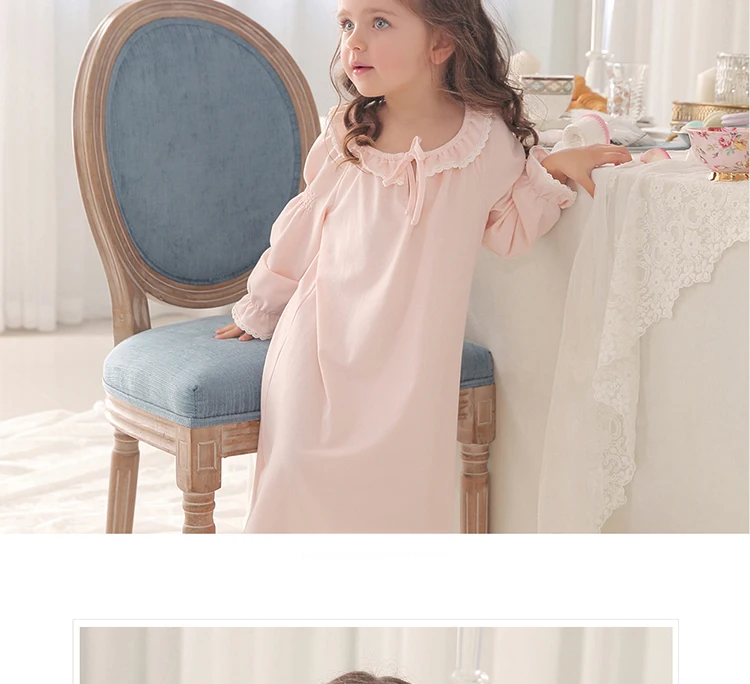 best pajama set	 2 Colors Children Girl's Lolita Dress Princess Sleepshirts Spring Autumn Nightgown.Royal Style Toddler Kid Nightdress Sleepwear top Sleepwear & Robes