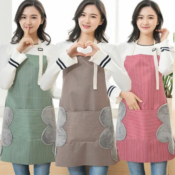 

Unisex Adjustable Apron With Pocket Chef Kitchen Cooking Oil-Proof Waterproof Wipeable Plaid Stripes for Women Men