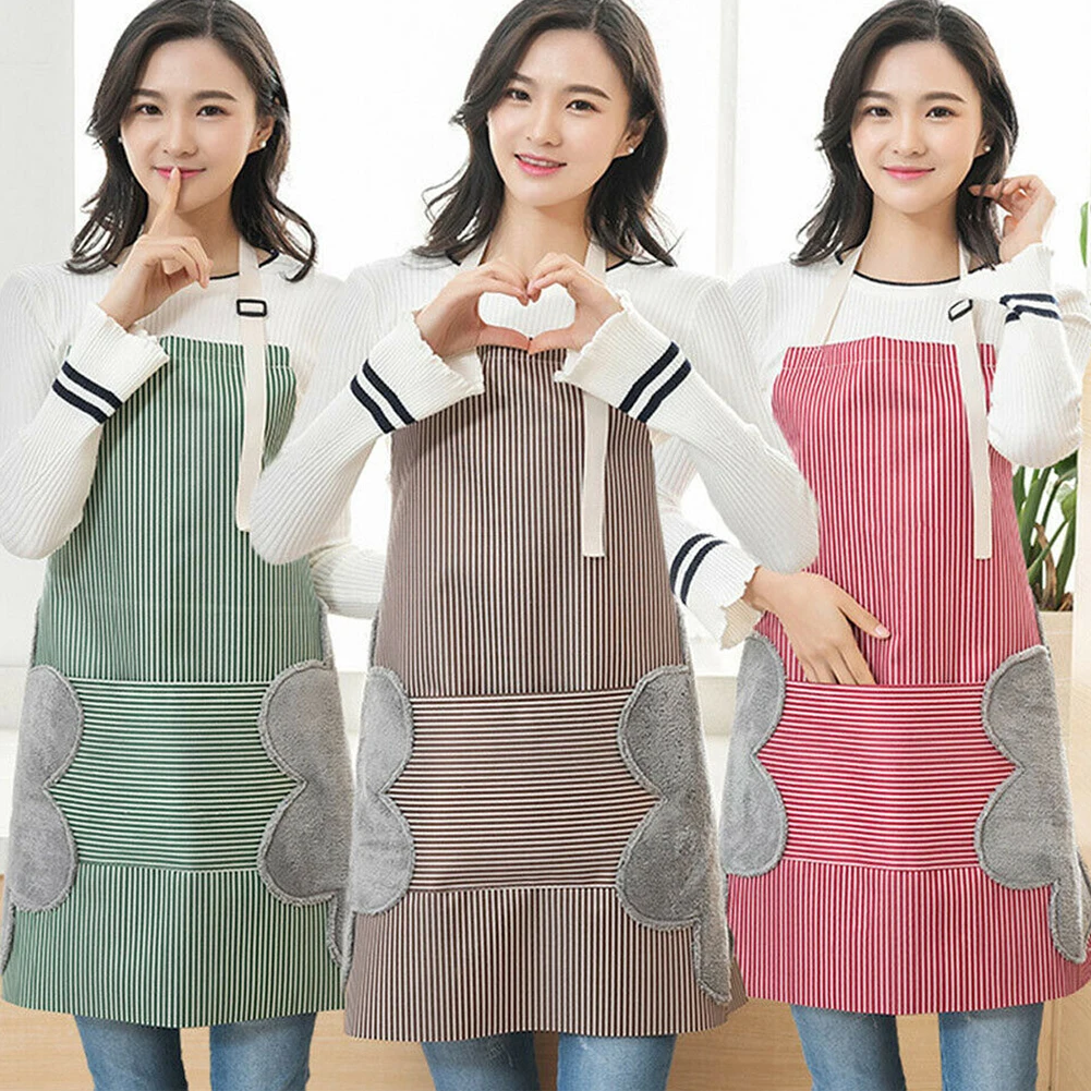Unisex Adjustable Apron With Pocket Chef Kitchen Cooking Oil-Proof Waterproof Wipeable Plaid Stripes for Women Men