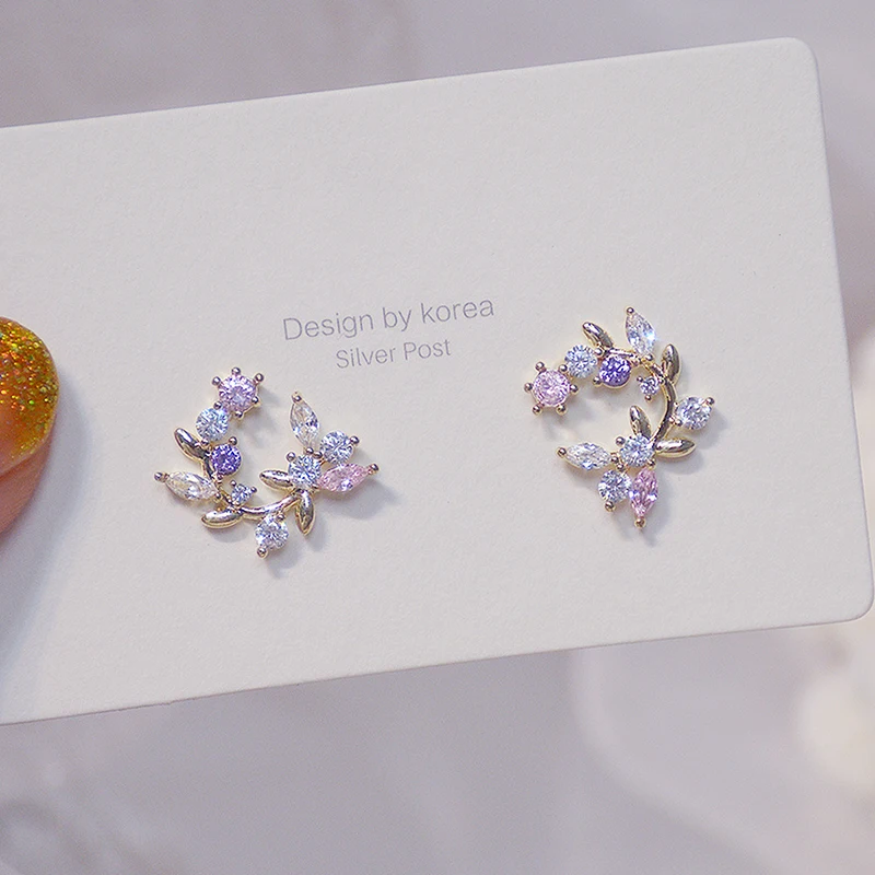 Korea Fashion Jewelry 14K Real Gold Plated Copper Inlaid AAA Color Zircon Earrings Elegant Leaf Women's Wedding Party Earrings - 3