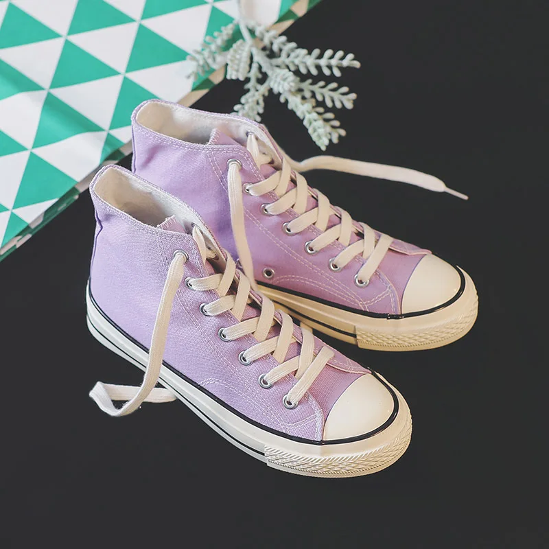 

High-top Canvas Ladies Footwear Fashion Classic Black Women Shoes Spring And Autumn Lace-up Female Women Shoes K2-25