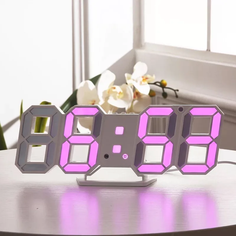 Домашние декоративные электронные часы, настенные часы, стерео будильник, простые современные украшения, светодиодный маленький Ночной светильник, цифровые часы - Цвет: pink