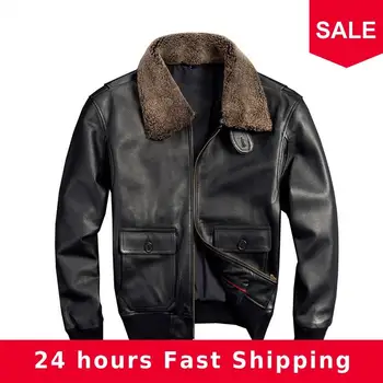 

2020 Black Men Military Pilot Leather Jacket Wool Collar Large Size XXXXL Genuine Cowhide Russian Autumn Military Aviator Coat