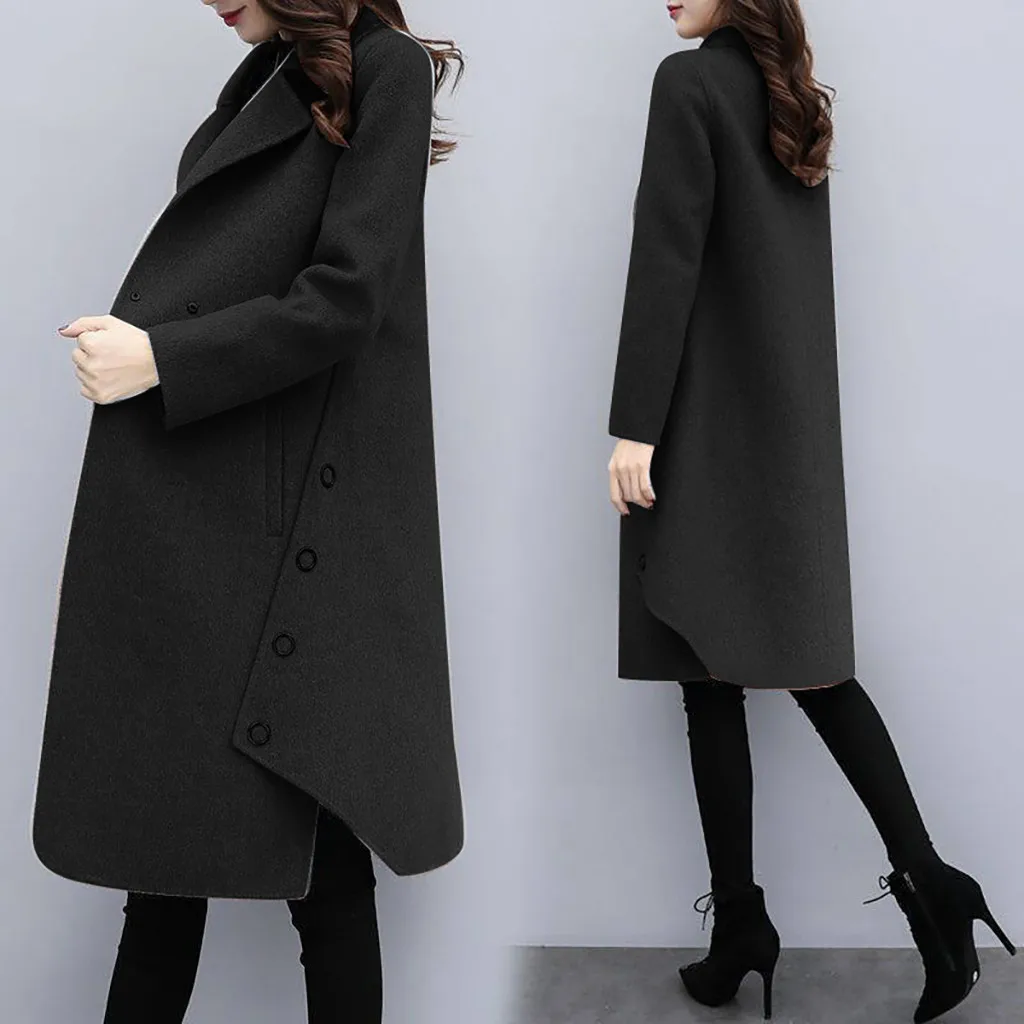 Women Outerwear Overcoat Autumn Winter Jacket New Fashion Long Woolen Coat Women Long Sleeve Slim Solid Female Wool Coats#108