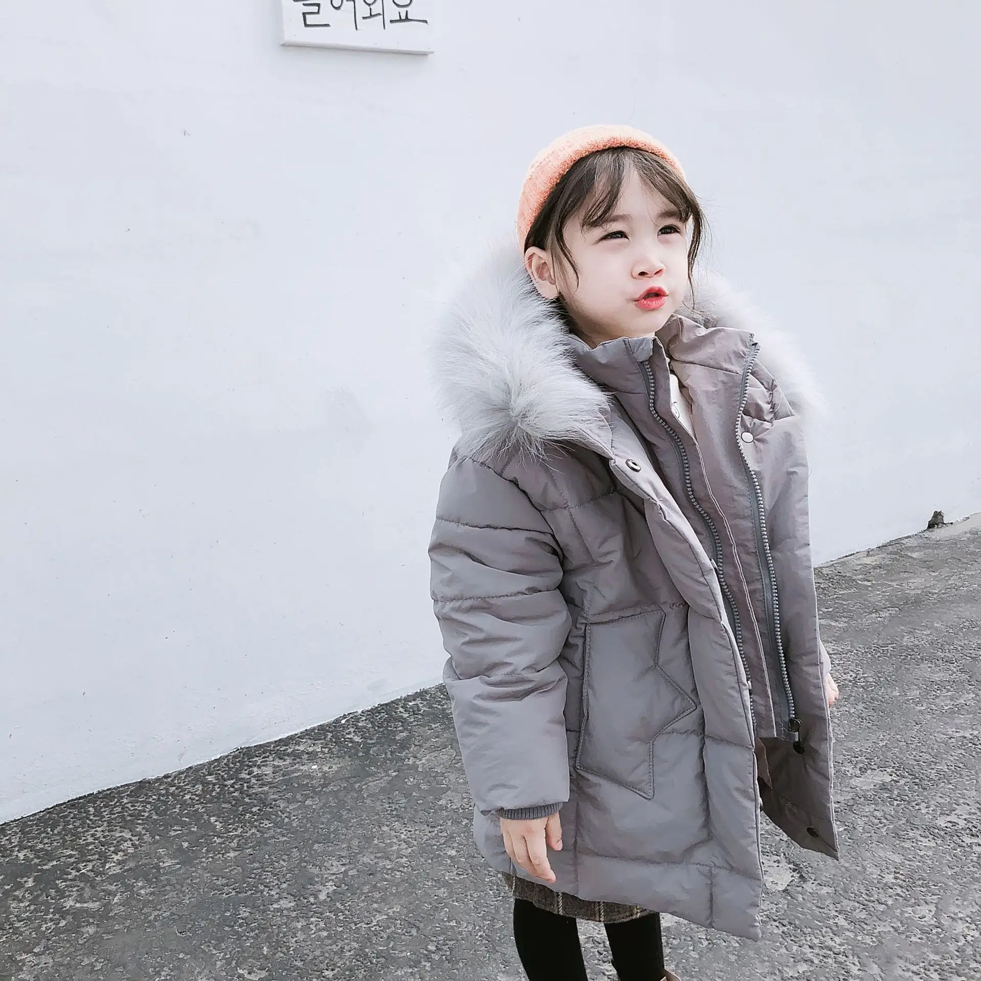 

2018 Winter New Style Childrenswear Girls Mid-length Hooded Cotton-padded Clothes Baby Large Fur Collar Cotton Coat