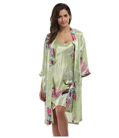 Женский халат и платье, сексуальные кружевные пижамы для сна, женская ночная рубашка с длинным рукавом, халат, ночная рубашка, нагрудники - Цвет: green 2pc set