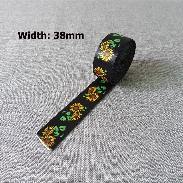 5Yards Width 25mm 38mm Webbing Yoga Belt Tape Strap Rope Dog Pet Collar Leash Harness Backpack Bag Garment Ribbons DIY Accessory Sunflower 38mm