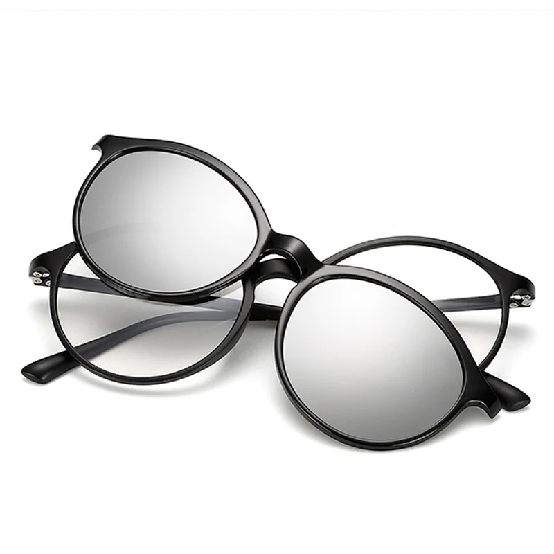 YOOSKE овальные магнитные комбинированные поляризованные мужские и женские солнцезащитные очки, Ретро стиль, текстура TR 90, оправа, линзы высокой четкости, очки для вождения - Цвет линз: Серебристый